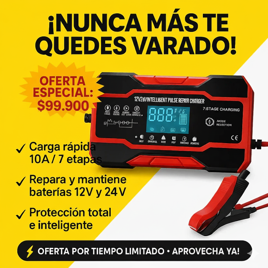 CARGADOR DE BATERIA PARA CARRO, CAMIONETA, CAMION O MOTO
